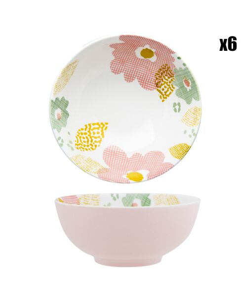 6 Bols en Porcelaine Flowers multicolores - 72 cl