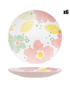 6 Assiettes à dessert en Porcelaine Flower multicolores -  D.21 cm