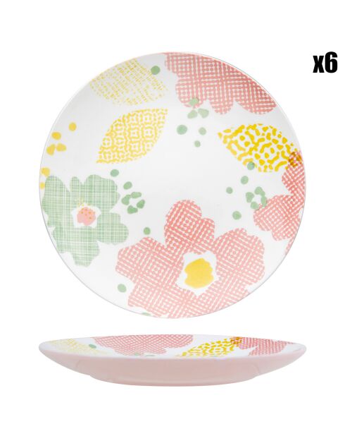 6 Assiettes à dessert en Porcelaine Flower multicolores -  D.21 cm