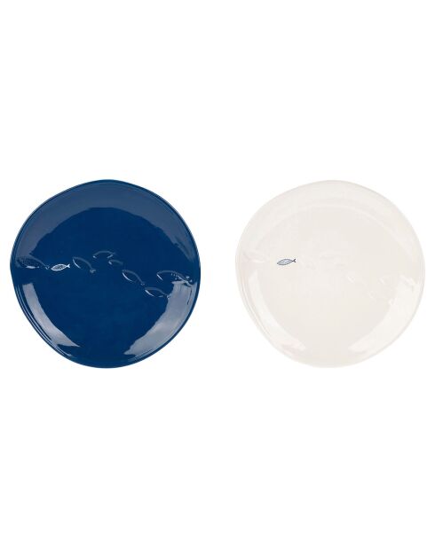 2 Assiettes dessert Un été à la mer bleu/blanc - D.22 cm