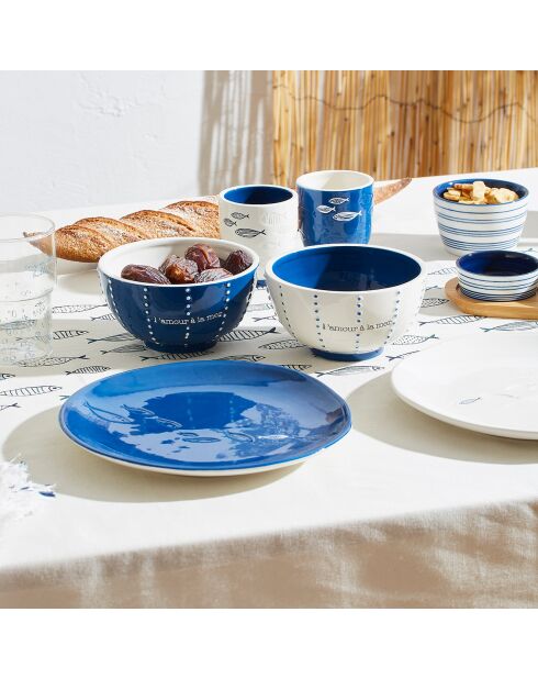 2 Assiettes dessert Un été à la mer bleu/blanc - D.22 cm