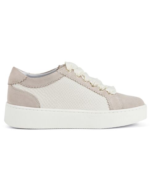 Baskets en Velours de Cuir Skyely crème/taupe