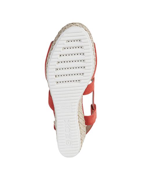 Sandales compensées en Velours de Cuir Lipari rouges - Talon 7.5 cm