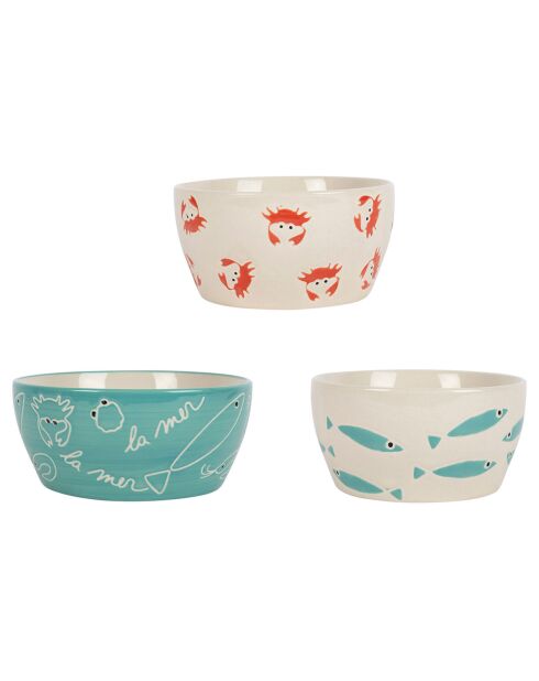 3 mehrfarbige La Mer-Tassen plus Tablett