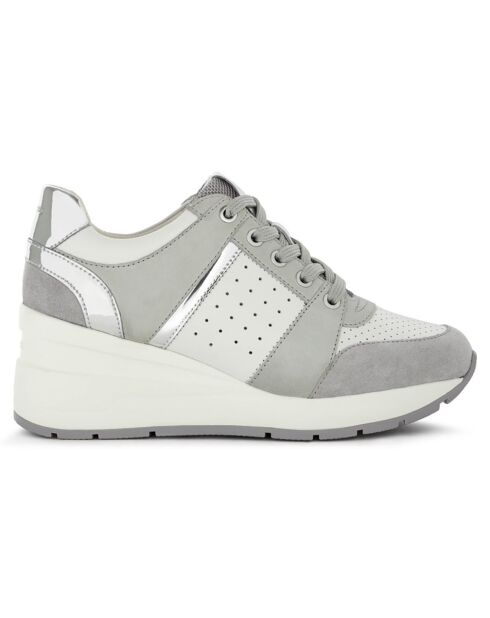 Baskets en Cuir Zosma blanc/gris - Talon 7 cm