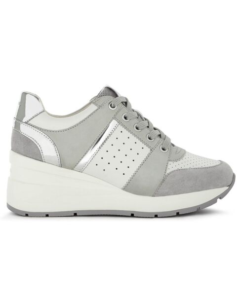 Baskets en Cuir Zosma blanc/gris - Talon 7 cm