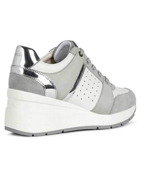 Baskets en Cuir Zosma blanc/gris - Talon 7 cm