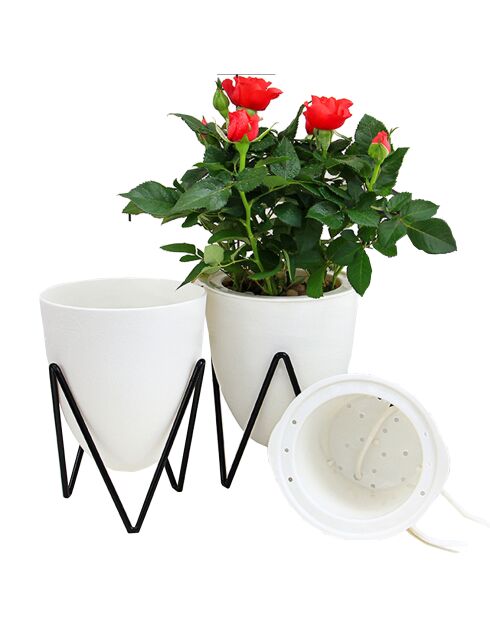 Pot auto-arrosant poppy large noir/blanc - D.19x23  cm