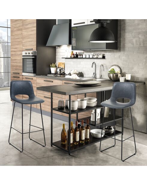 2 Tabourets de bar leonel gris/noir - 100x45x49.5 cm
