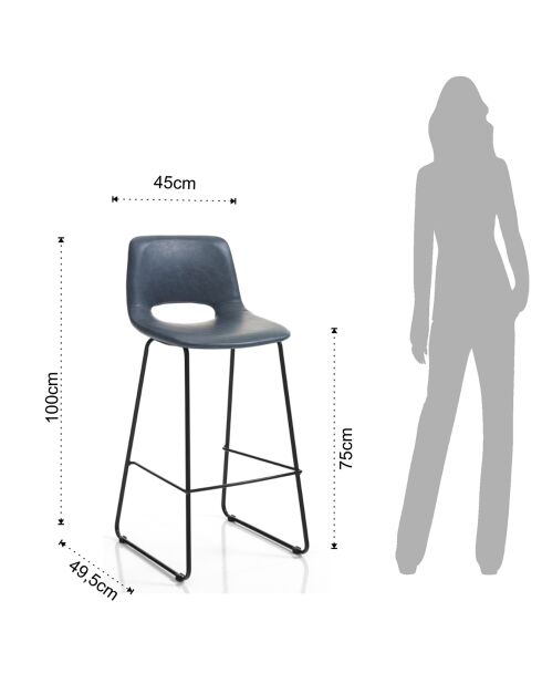 2 Tabourets de bar leonel gris/noir - 100x45x49.5 cm