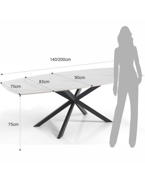 Table extensible aza 1 marbré/noir - 75x90x140/200 cm