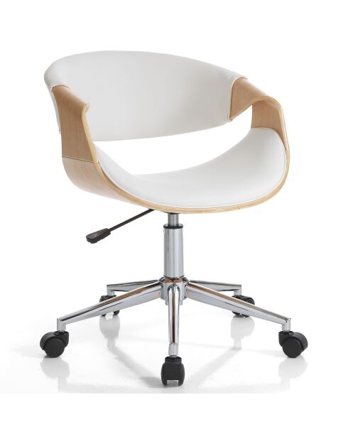 Fauteuil de bureau roulant visby blanc/bois - 73/83x54x55 cm