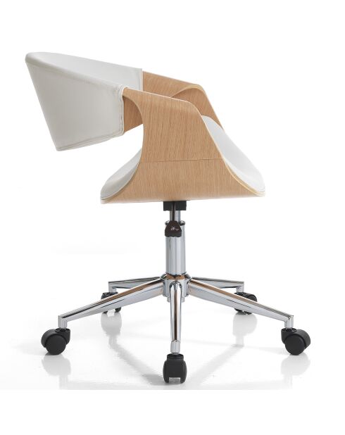 Fauteuil de bureau roulant visby blanc/bois - 73/83x54x55 cm