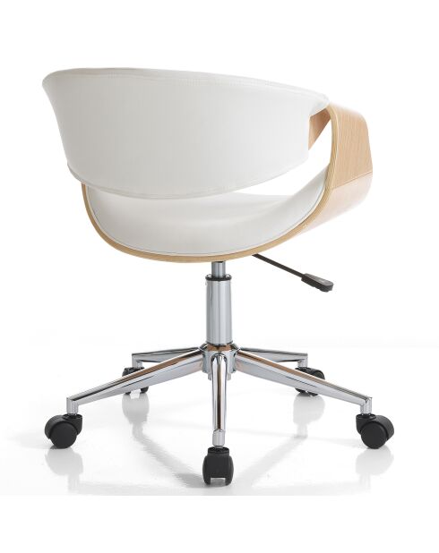 Fauteuil de bureau roulant visby blanc/bois - 73/83x54x55 cm