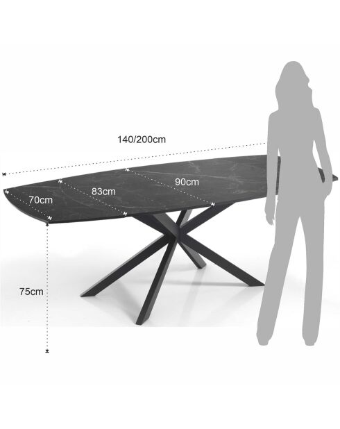 Table extensible aza 2 noire - 75x90x140/200 cm