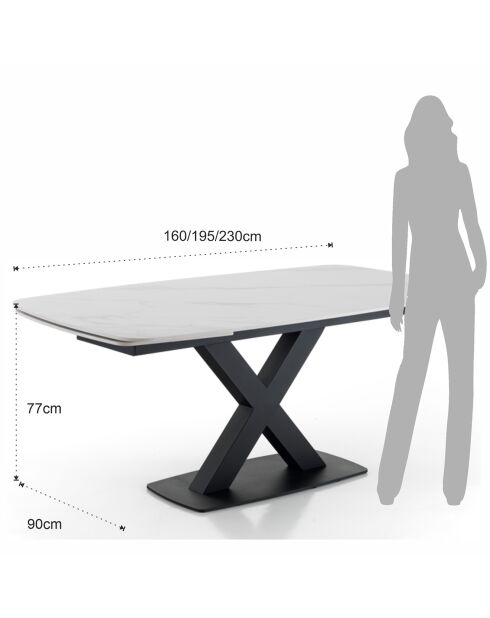 Table extensible alexa noir/marbré - 77x90x160/195/230 cm