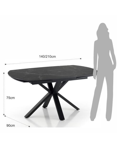 Table extensible zoe 2 noire - 75x90x140/175/210 cm