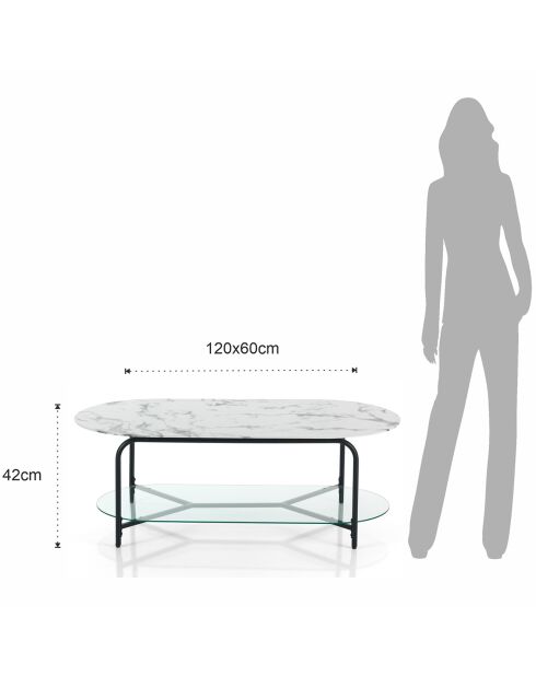 Table basse brill marbré/noir - 42x120x60 cm