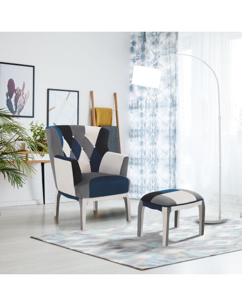 Fauteuil avec pouf kaleidos-e  multicolore - 98x78x70 cm