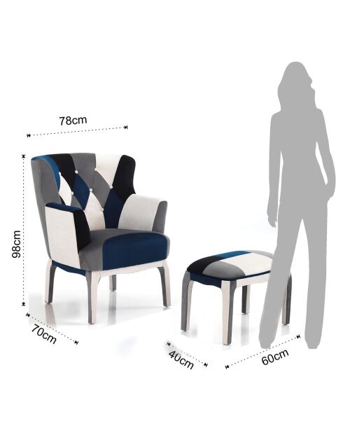 Fauteuil avec pouf kaleidos-e  multicolore - 98x78x70 cm