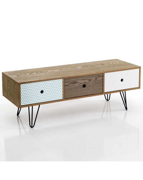 Meuble tv avec 3 tiroirs hijo multicolore - 60x120x40 cm