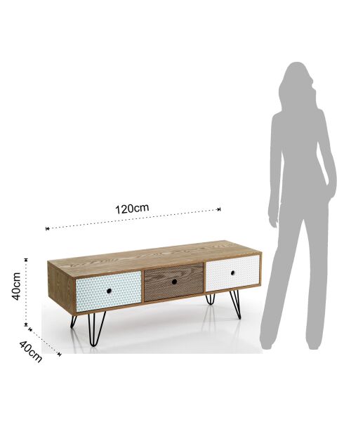Meuble tv avec 3 tiroirs hijo multicolore - 60x120x40 cm
