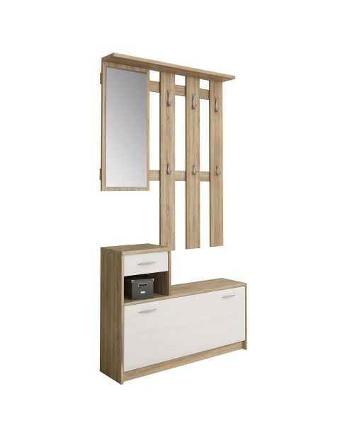 Meuble d'entrée ken wood chêne/blanc - 73x100x25 cm