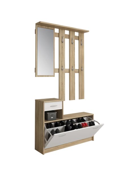 Meuble d'entrée ken wood chêne/blanc - 73x100x25 cm