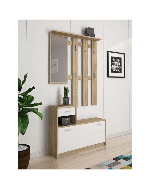 Meuble d'entrée ken wood chêne/blanc - 73x100x25 cm