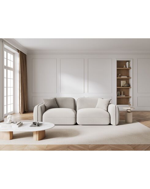 Canapé Modulaire Velours Lucien 3 Places ivoire - 230x90x70 cm
