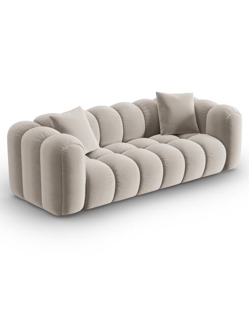 Canapé Velours Clotilde 3 Places beige clair - 242x94x70 cm
