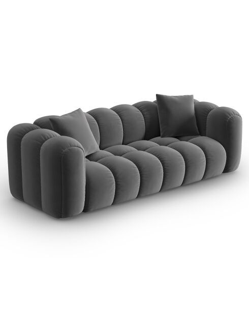 Canapé Velours Clotilde 3 Places ciment - 242x94x70 cm
