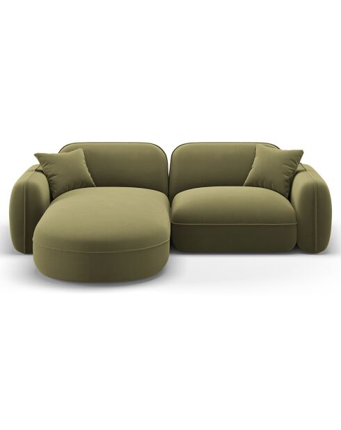 Canapé d'angle gauche Modulaire Velours Lucien 3 Places vert clair - 230x165x70 cm