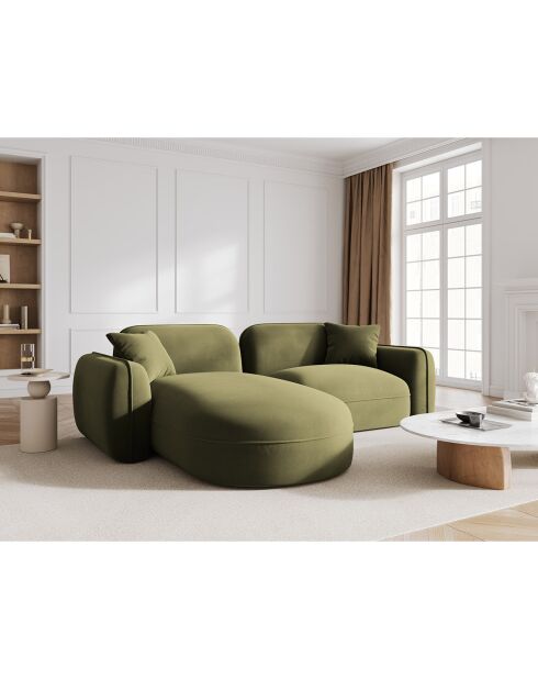 Canapé d'angle gauche Modulaire Velours Lucien 3 Places vert clair - 230x165x70 cm