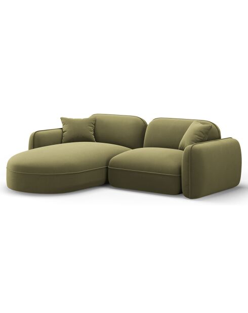 Canapé d'angle gauche Modulaire Velours Lucien 3 Places vert clair - 230x165x70 cm