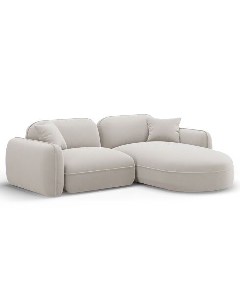 Canapé d'angle droit Modulaire Velours Lucien 3 Places ivoire - 230x165x70 cm