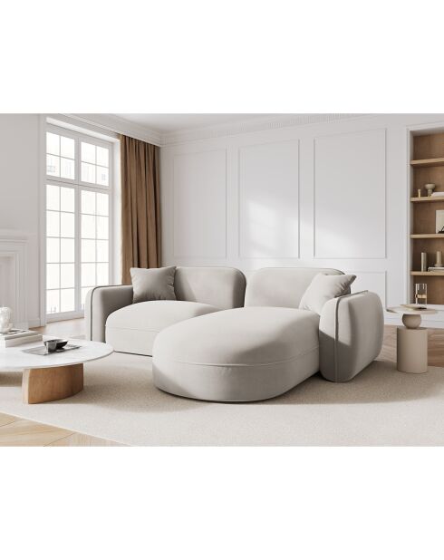 Canapé d'angle droit Modulaire Velours Lucien 3 Places ivoire - 230x165x70 cm