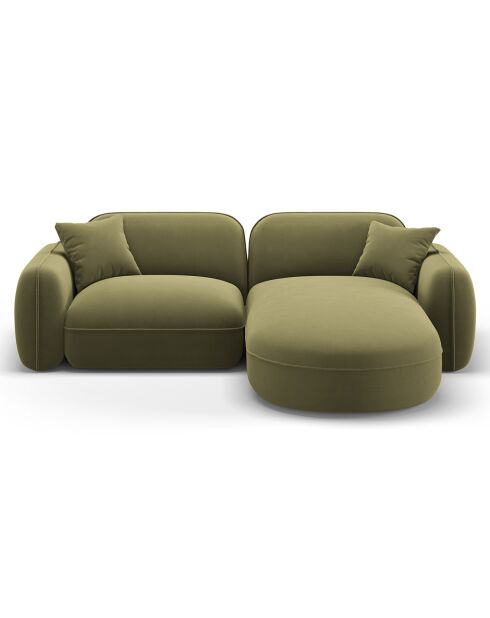 Canapé d'angle droit Modulaire Velours Lucien 3 Places vert clair - 230x165x70 cm