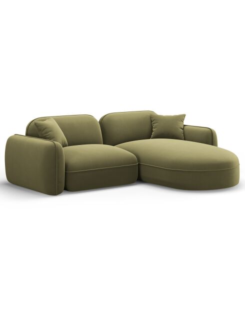 Canapé d'angle droit Modulaire Velours Lucien 3 Places vert clair - 230x165x70 cm