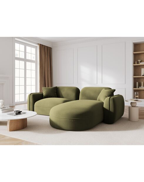 Canapé d'angle droit Modulaire Velours Lucien 3 Places vert clair - 230x165x70 cm