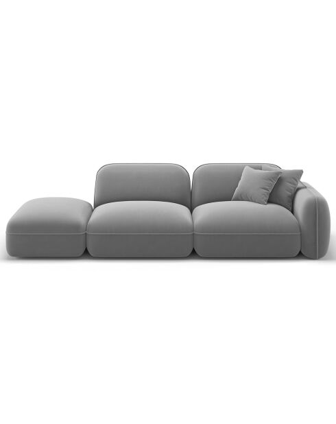 Canapé gauche modulable en velours Lucien 3 Places gris clair - 295x90x70 cm
