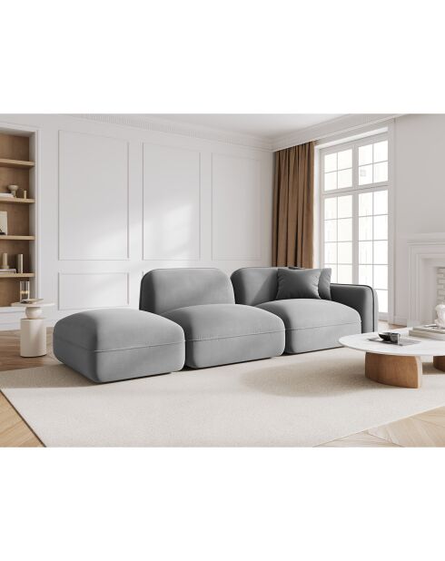 Canapé gauche modulable en velours Lucien 3 Places gris clair - 295x90x70 cm
