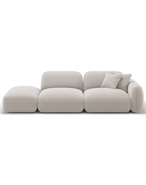 Canapé gauche modulable en velours Lucien 3 Places ivoire - 295x90x70 cm