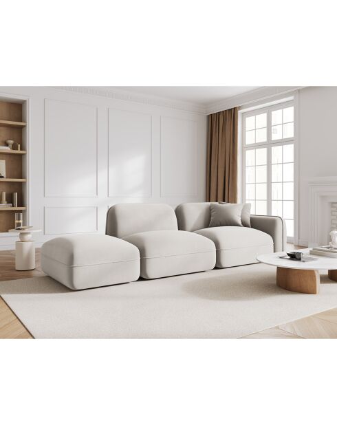 Canapé gauche modulable en velours Lucien 3 Places ivoire - 295x90x70 cm