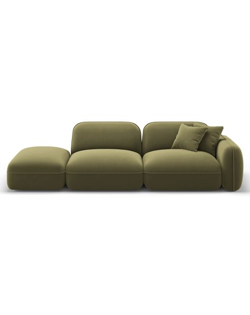 Canapé gauche modulable en velours Lucien 3 Places vert clair - 295x90x70 cm