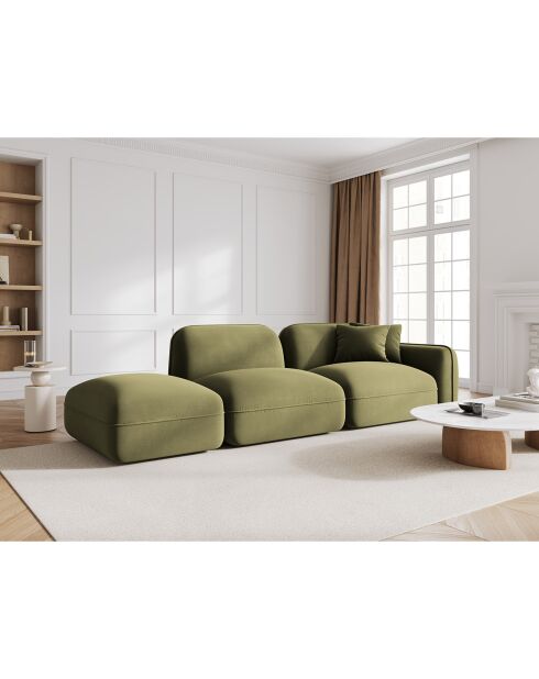 Canapé gauche modulable en velours Lucien 3 Places vert clair - 295x90x70 cm