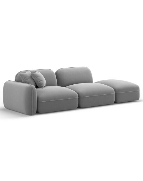 Canapé droit modulable en velours Lucien 3 Places gris clair - 295x90x70 cm