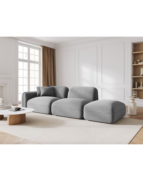 Canapé droit modulable en velours Lucien 3 Places gris clair - 295x90x70 cm
