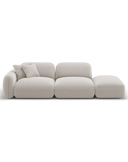 Canapé droit modulable en velours Lucien 3 Places ivoire - 295x90x70 cm