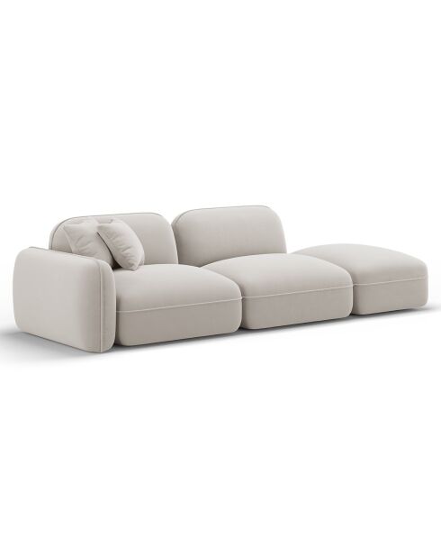 Canapé droit modulable en velours Lucien 3 Places ivoire - 295x90x70 cm